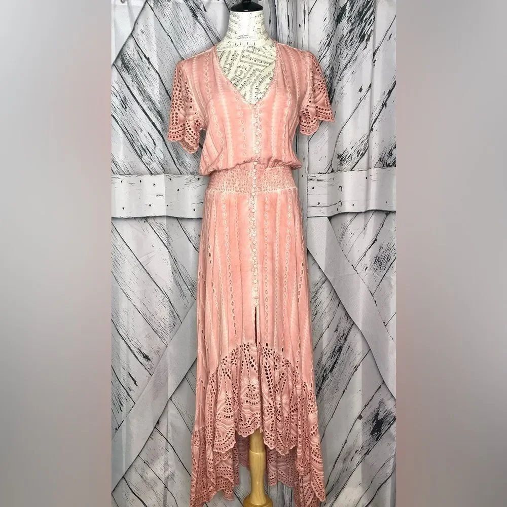 YFB Young Fabulous & Broke Costa Eyelet High-Low Maxi Dress S